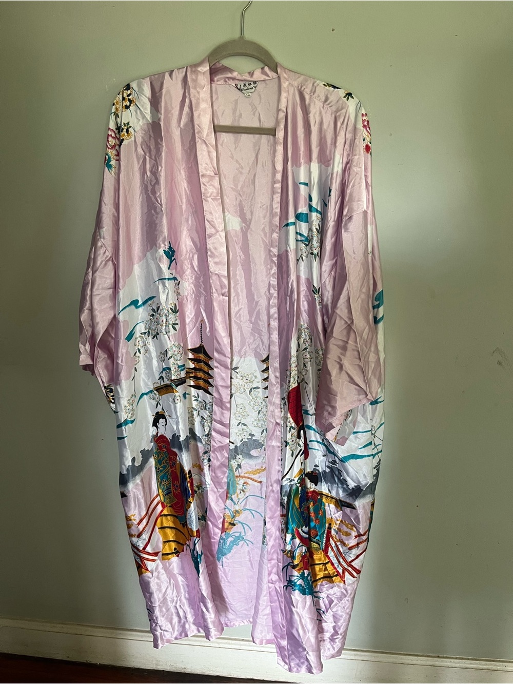 Lavender Floral Asian-Inspired Satin Kimono Coat